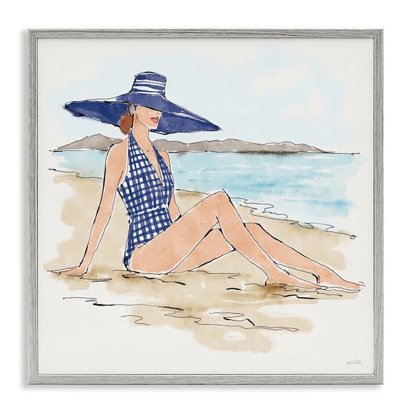 Stupell Industries Sun Bathing Beauty by Anne Tavoletti Gray Framed People Giclee Art Print 12 in. x 12 in.