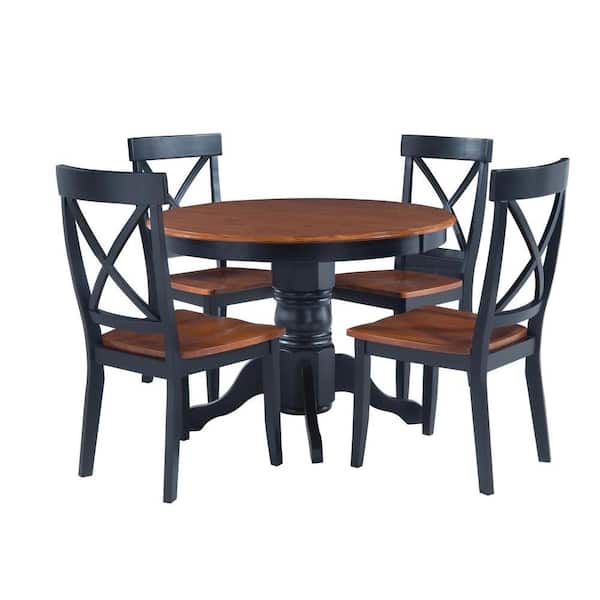5 Piece Black And Oak Dining Set, Oak Dining Table Set