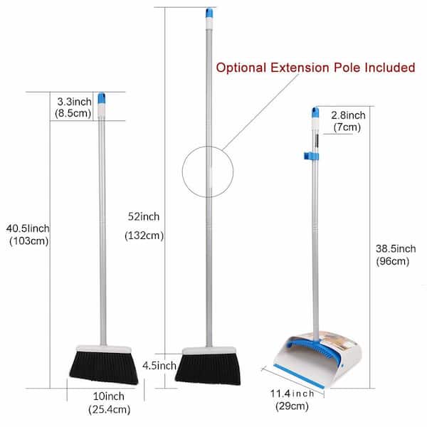 52 in. Blue Plastic Upright Broom and Dustpan Set HPB5GH03 - The