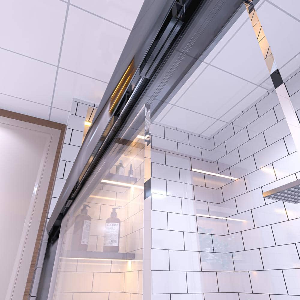 34''-35.5'' Black Aluminum Frameless Bi-Fold Shower Door