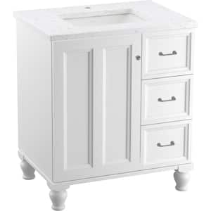 Damask 31 in. W x 22 in. D x 35 in. H Single Sink Freestanding Bath Vanity in Linen White with White Quartz Top