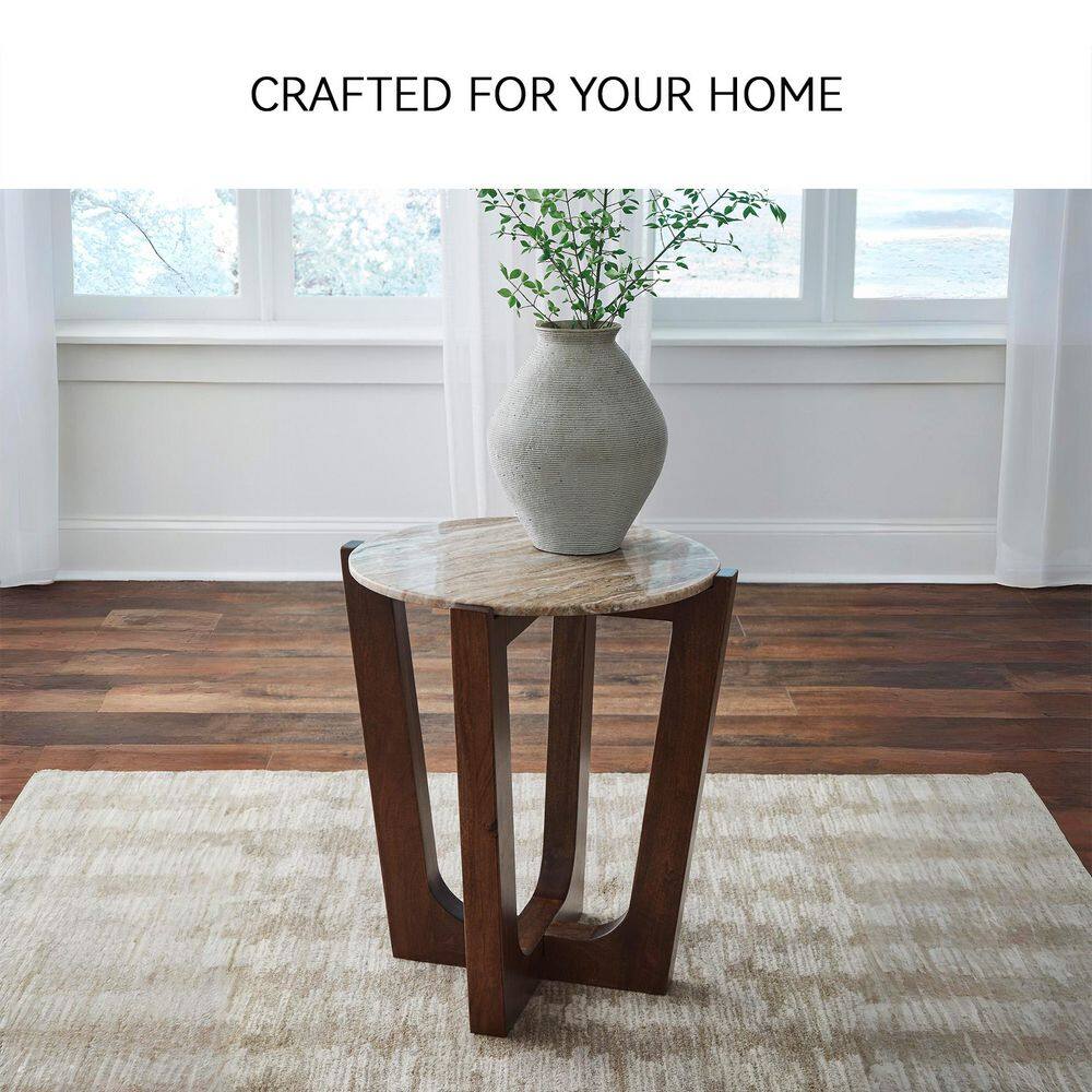 Tanidore 22 in. Brown Round Marble End Table - thumbnail 7