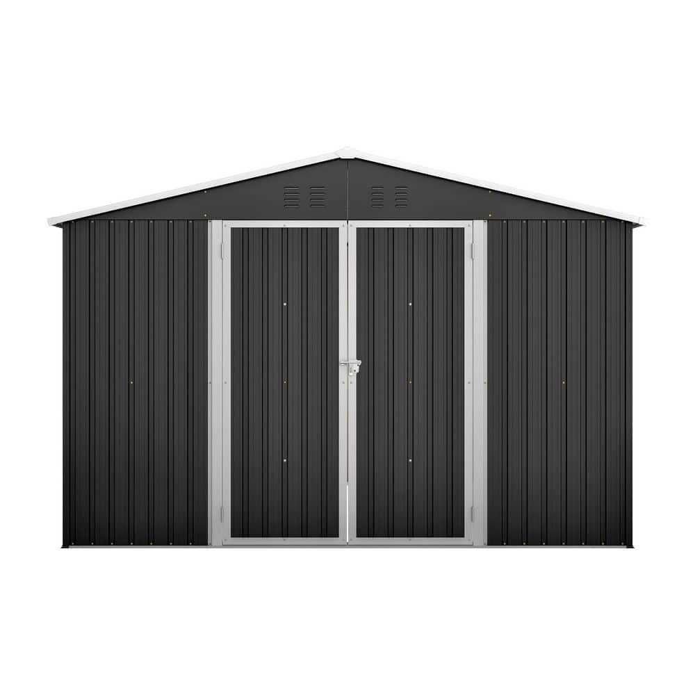 10 ft. W x 10 ft. D Black Metal Storage Shed for Ourdoor with Double Door, 