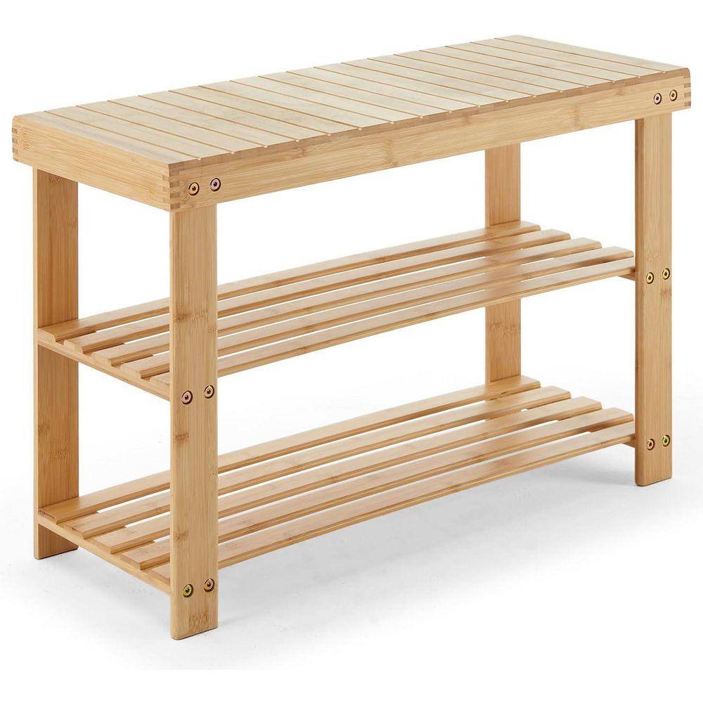 WONDER COMFORT Nature Entryway 3-Tier Bamboo Bench Shoe Rack Storage ...
