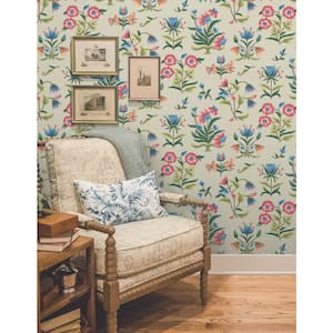 Taupe and Multi Heirloom Floral Paper Peel and Stick Matte Wallpaper
