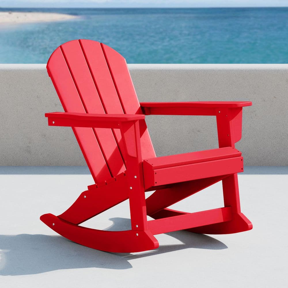 Classic All-Weather Red HDPE Adirondack Rocking Chair with Arms
