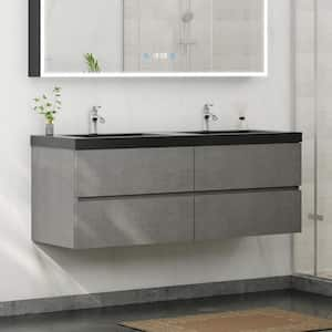 60 in. W Minimalist Floating Bath Vanity in Gray with Matte Black Composite Quartz Sand Top