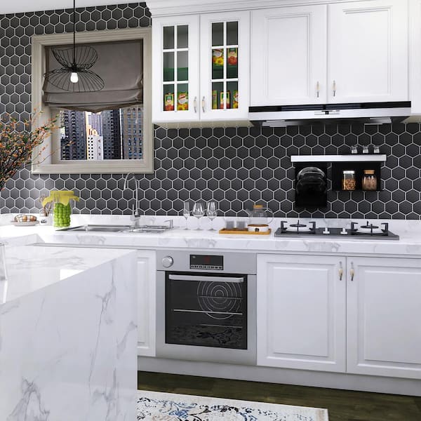 Porcetile Gray Black 10.08 in. x 11.64 in. Hexagon Matte Porcelain Mosaic Wall and Floor Tile (9.02 sq. ft./Case)