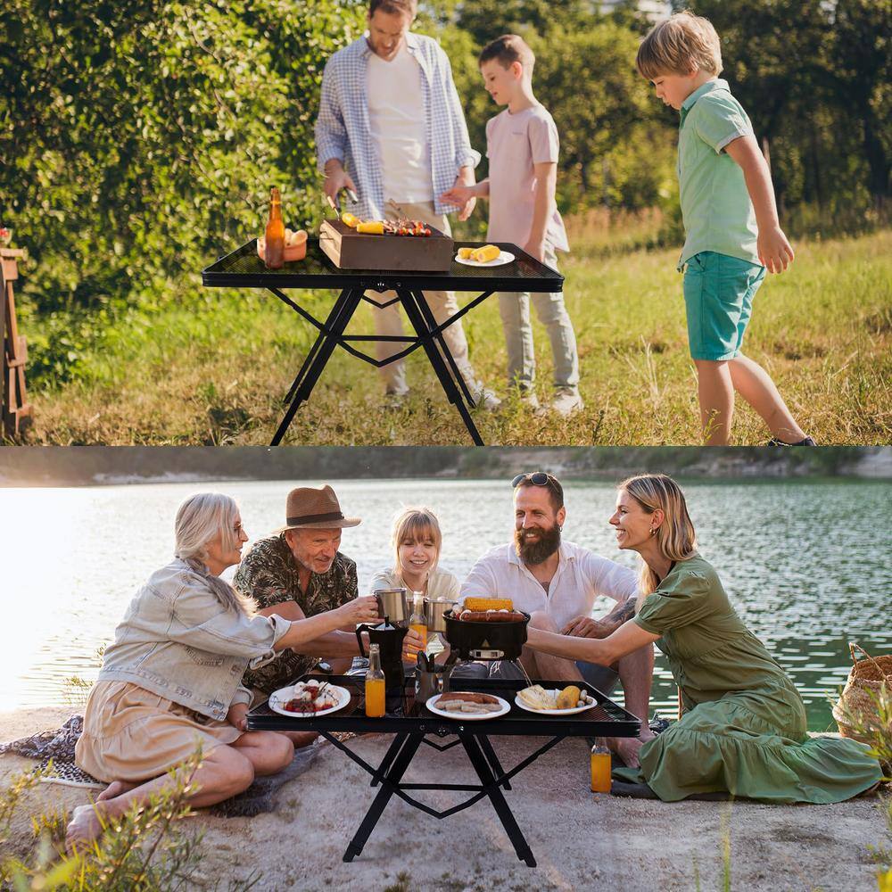 3 ft. Folding Outdoor Grill Cart, Portable Camping Table, 3-Adjustable Height Folding Table for Camping, Picnic, BBQ - Thumbnail 4