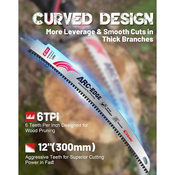 12 in. 6 TPI Arc Edge Wood Pruning Reciprocating Saw Blade, Japanese Teeth for Tree Trimming and Wood Cutting (3-Pack)