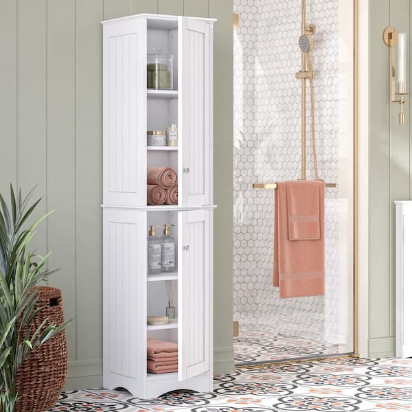 Ashland 14 in. W x 13.5 in. D x 60 in. H White Freestanding Bathroom Storage Linen Cabinet