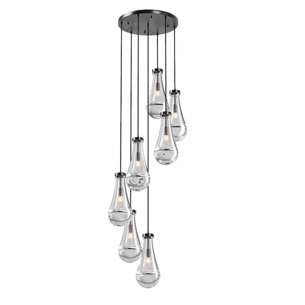 Jushua 7-Light Black High Ceiling Chandeliers Adjustable Cluster