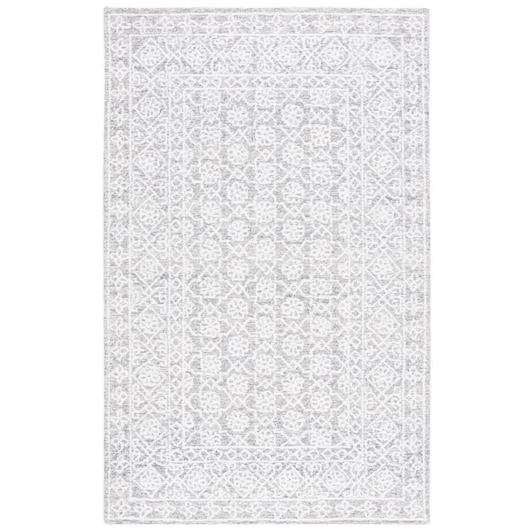 SAFAVIEH Ebony Ivory/Gray 6 ft. x 9 ft. Floral Area Rug