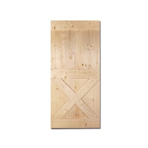 38 in. x 84 in. Mini X Series Unfinished DIY Knotty Pine Wood Interior Sliding Barn Door