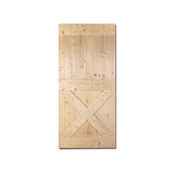 CALHOME 38 in. x 84 in. Mini X Series Unfinished DIY Knotty Pine Wood Interior Sliding Barn Door