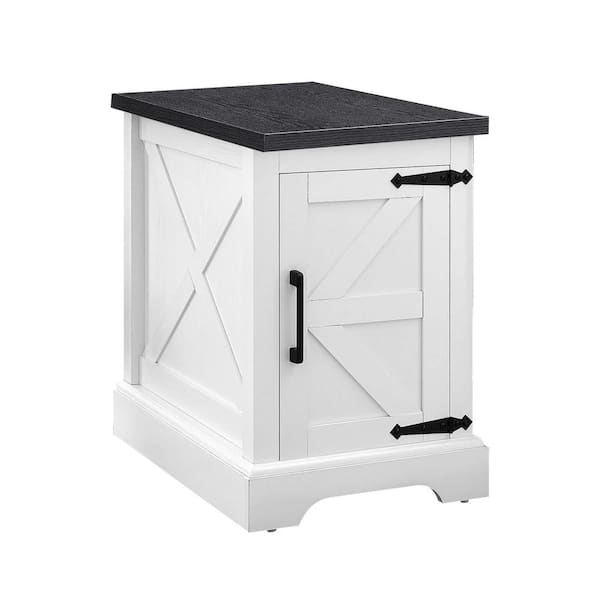 SUNRINX White 15.75 in. Nightstand with Barn Door and Adjustable Storage Shelf