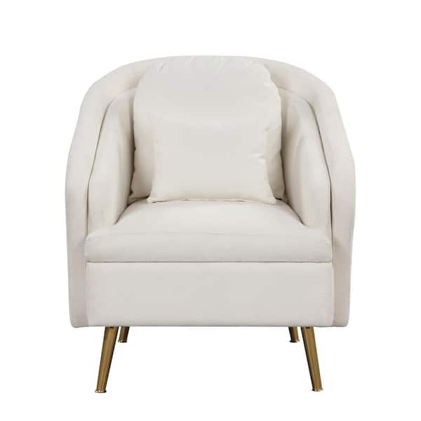 Polibi White Velvet Accent Arm Chair with Lumbar Pillow and Metal Legs (Set of 1)