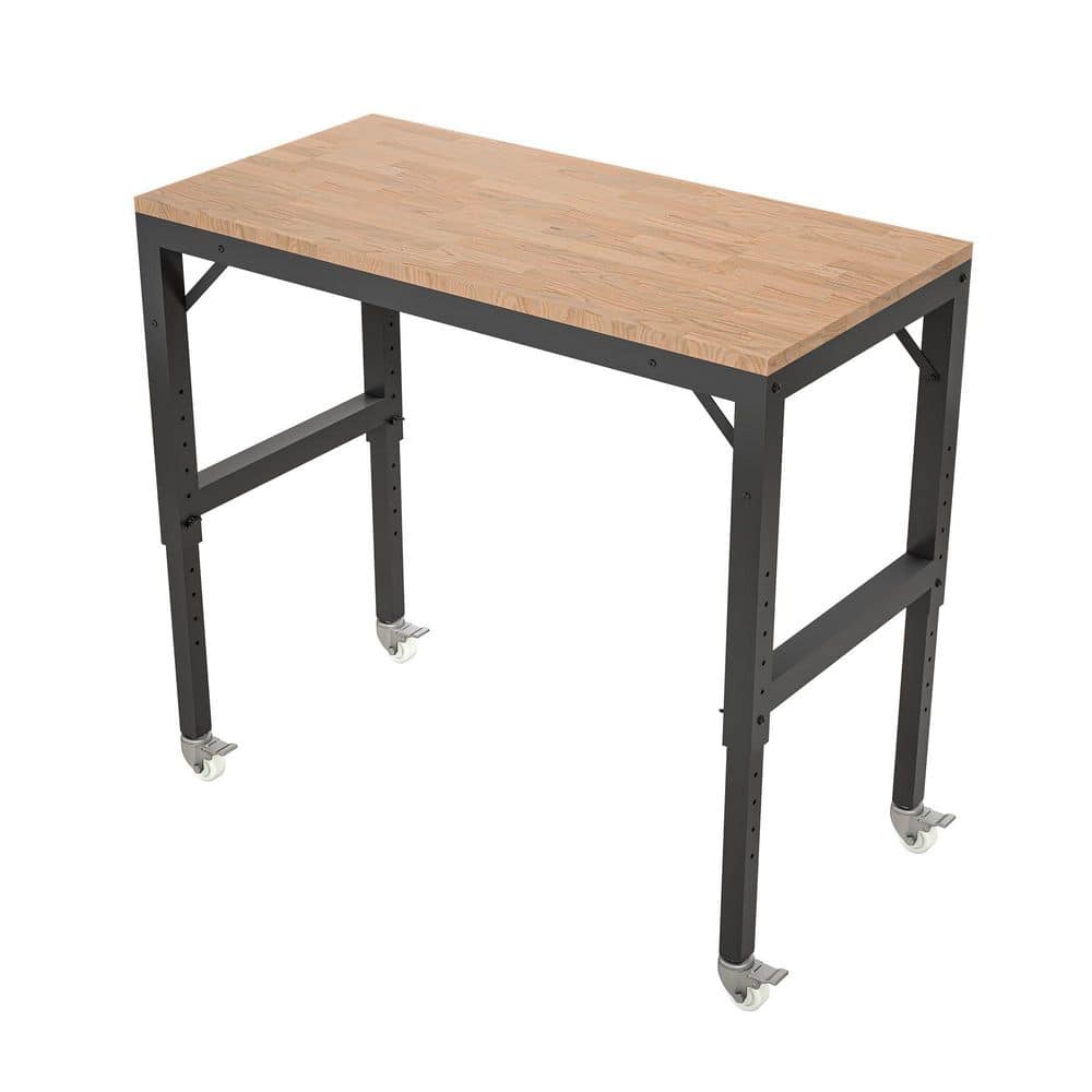 23.6 in. W x 48 in. D Heavy-Duty Adjustable Workbench with Rubber Wood Top, Hardwood Workstation with Wheels price history on PriceWatchPro