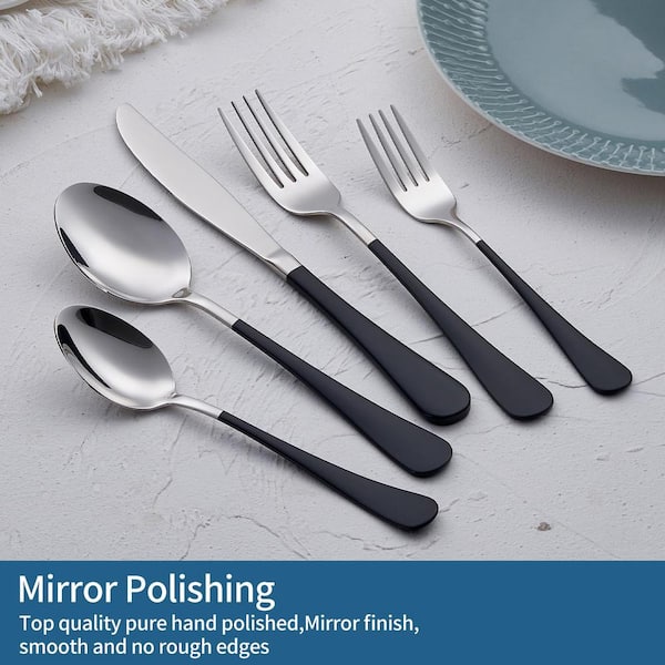 20-Piece Stainless Steel Serving Set Black Handle 18/0 Cutlery Set