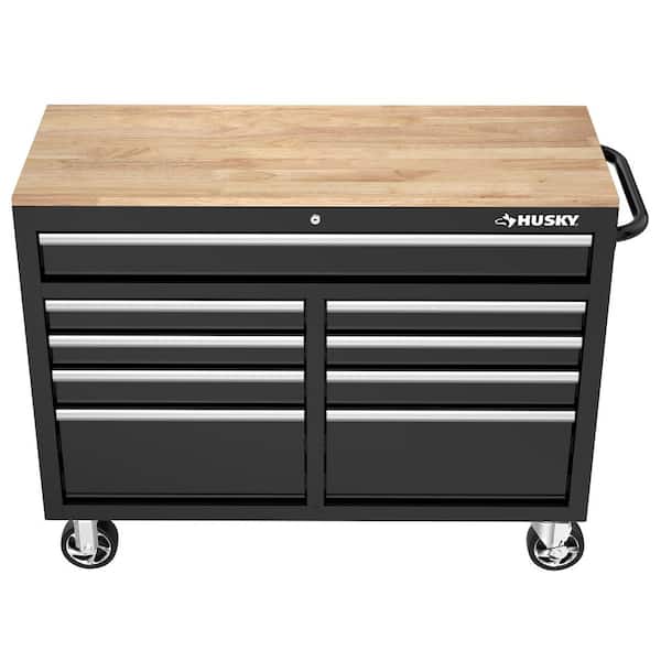 Husky - Tool Storage 46 in. W x 18 in. D 9-Drawer Mobile Workbench Cabinet in Gloss Black