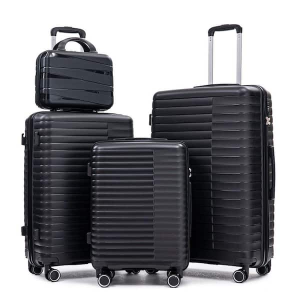 INNOBULE 4 Pcs Black Polypropylene Hardside Spinner Wheels Luggage