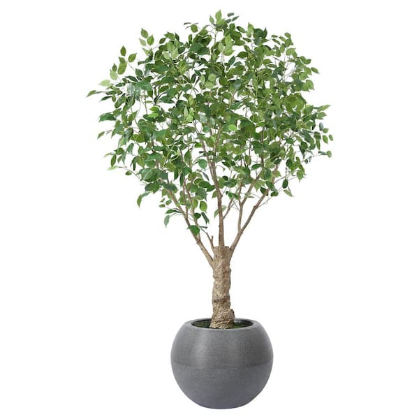 DR.Planzen 7 ft. uv Resistant Artificial Ficus Tree With Grey Tall Planter,Fake Tropical Ficus Plants for Indoor Outdoor Home Decor