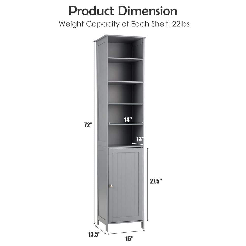Gray Tall MDF Living Room Cabinet with Adjustable Shelving