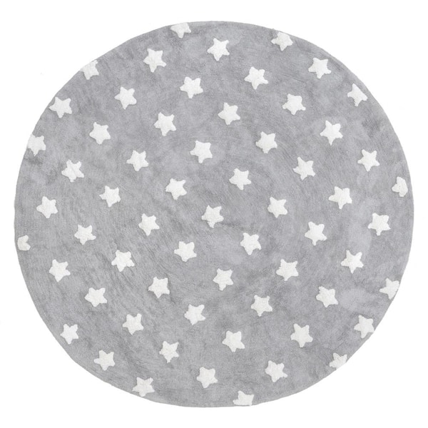 nuLOOM Raised Machine Washable Gray 4 ft. Star Print Round Rug SVDC03A ...