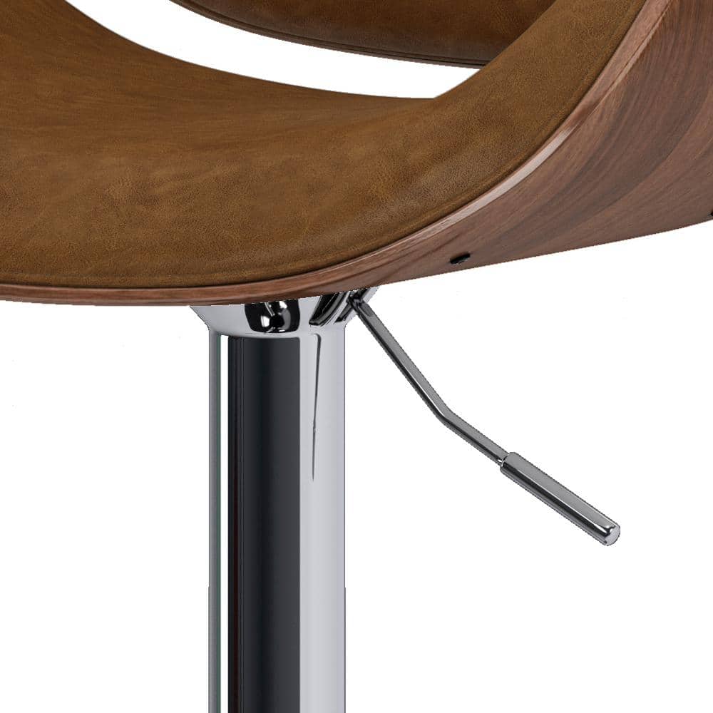 Deep Tan Vegan Faux Leather Adjustable Swivel Bar Stool with Natural Bentwood