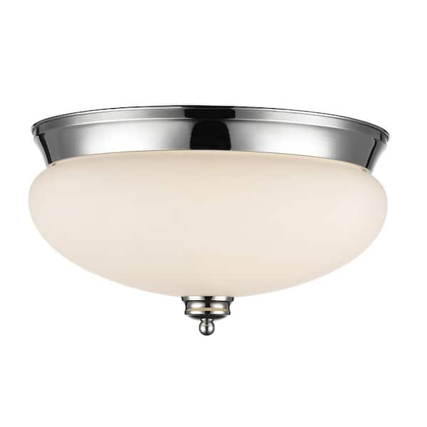 Unbranded Amon 15 in. 3-Light Chrome Flush Mount Light with Matte Opal Glass Shade with No Bulbs Included