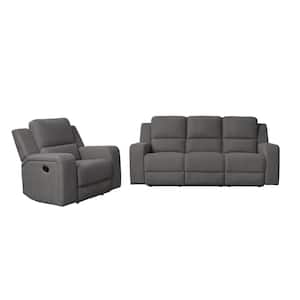 Maggie 2-Piece Charcoal Fabric Manual Reclining Living Room Set