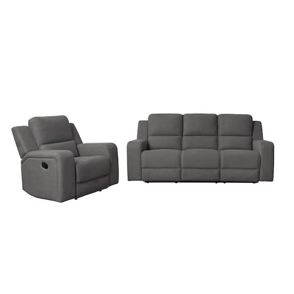 DEVON & CLAIRE Maggie 2-Piece Charcoal Fabric Manual Reclining Living Room Set