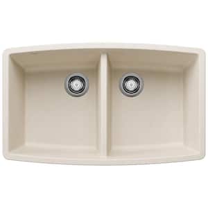 PERFORMA 33 in. Undermount 50/50 Double Bowl Soft White Granite Composite Kitchen Sink