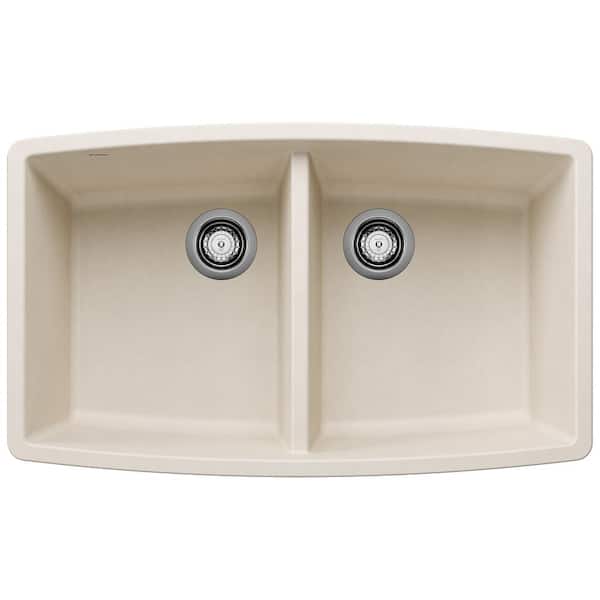Blanco PERFORMA 33 in. Undermount 50/50 Double Bowl Soft White Granite Composite Kitchen Sink