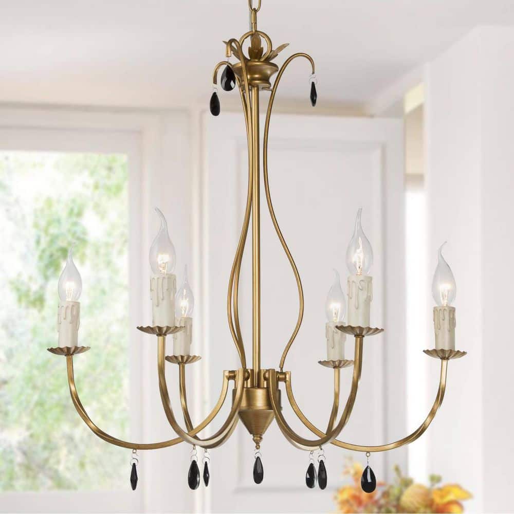 LNC 6-Light Brushed Vintage Gold Candlestick Dining Room