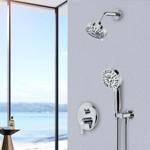9-Spray Patterns with 5 in. Tub Wall Mount Dual Shower Heads With 1.8 GPM in Chrome(Valve Included)
