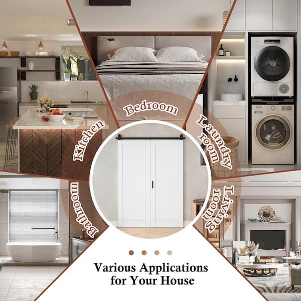 60 in. x 80 in. 1 Panel White Primed Hollow Core MDF Composite Bi-Fold Sliding Barn Door with Hardware Kit