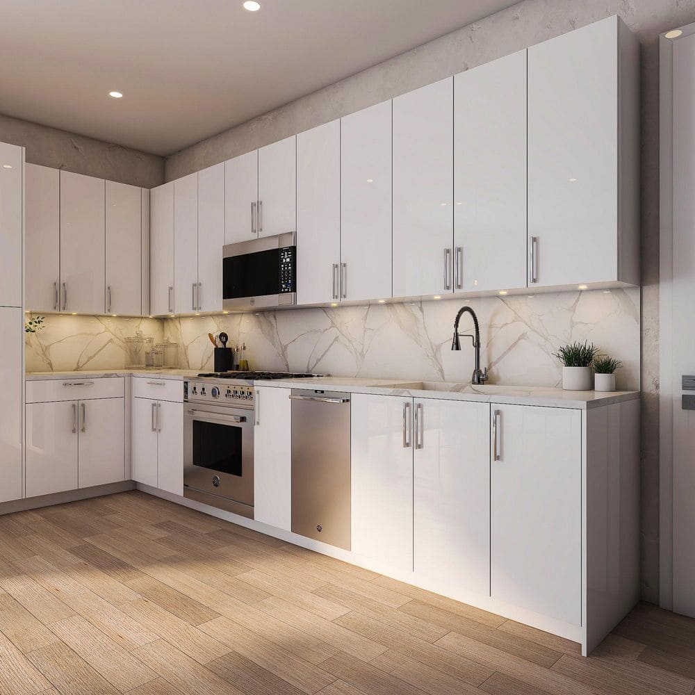 White Gloss 36" Frameless Wall Kitchen Cabinet with Soft Close Doors