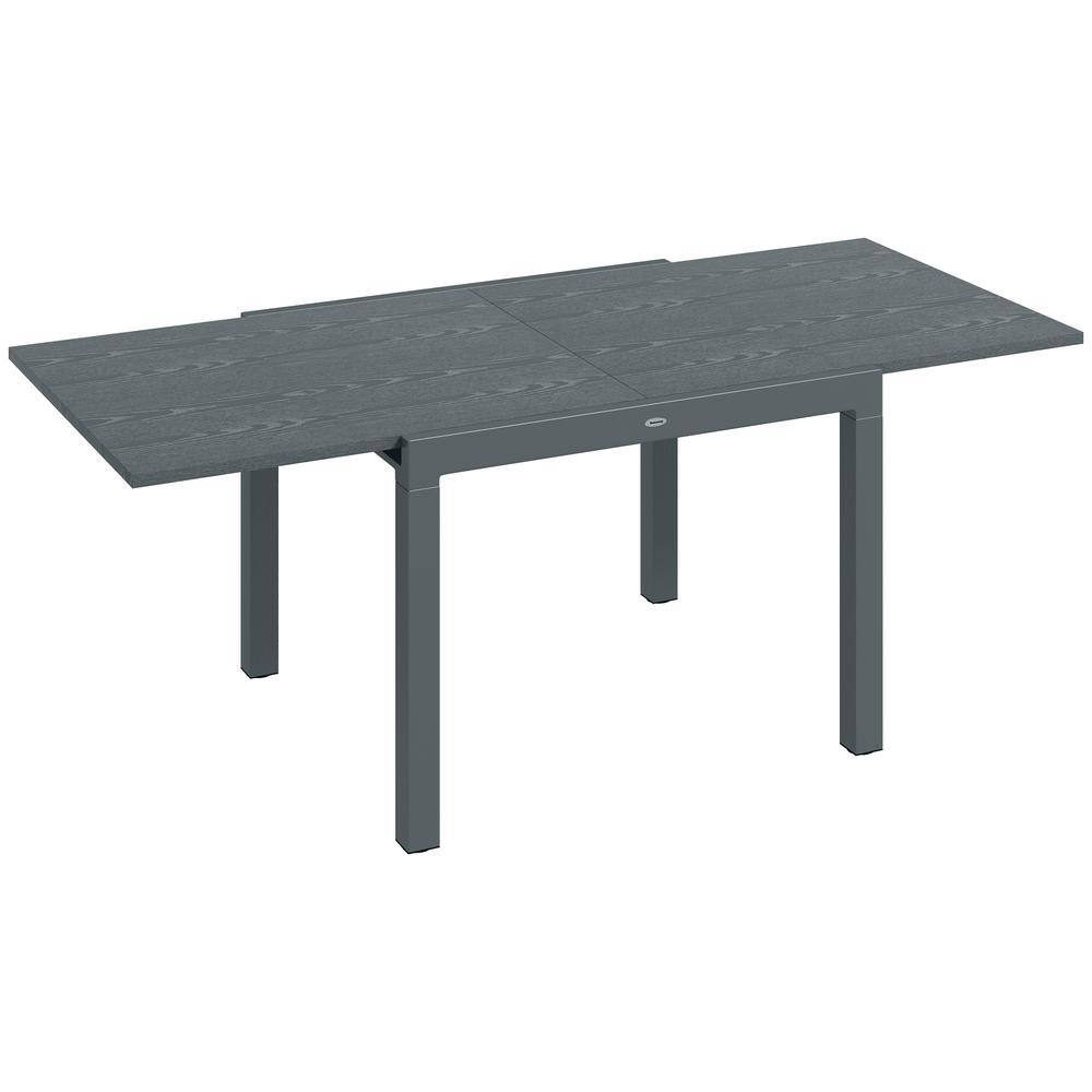 Expandable Elegance Rectangular Aluminum Frame Outdoor Dining Table with Metal Plate Wood Effect Tabletop in Dark Gray price history on PriceWatchPro