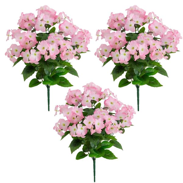 19 in. Pink UV Resistant Artificial Hydrangea Bush (Indoor/Outdoor) - (Set of 3)