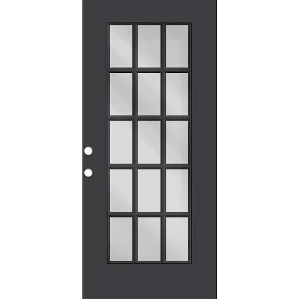 Steves & Sons Reliant 32 in. x 80 in. Right-Handed FullLite 15L SDL Clear Glass Black Finish Fiberglass Front Door Slab