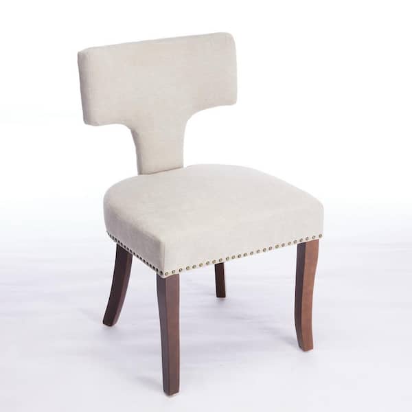 Persa Beige Modern Upholstered Dining Chairs with Copper Studs, Rubberwood Frame, (Set of 2)