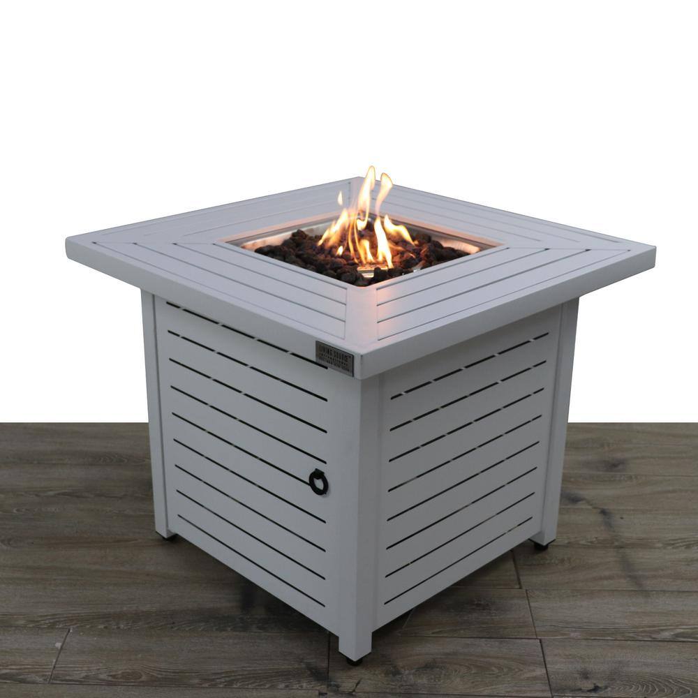30'' Square Stainless Steel Outdoor Fire Pit Table with Lava Rocks and