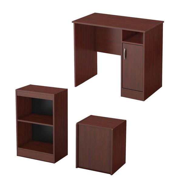 South Shore Freeport Desk, Storage Bench and Bookcase Set in Royal Cherry
