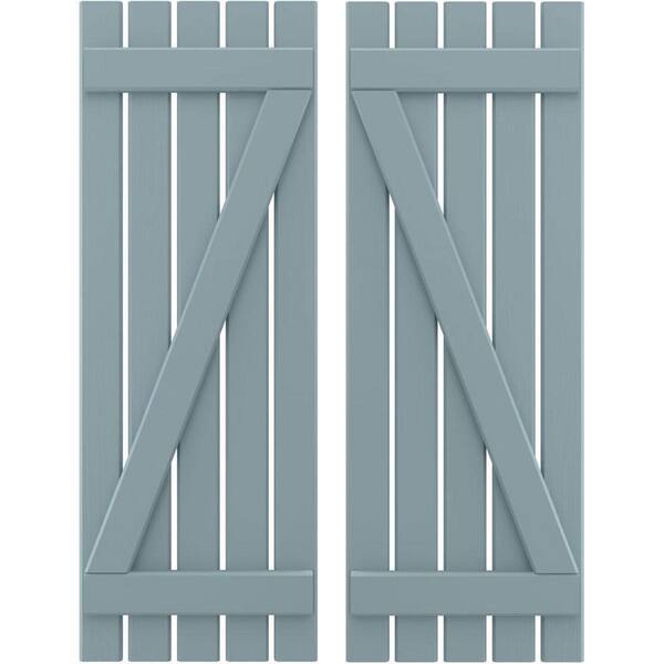 Ekena Millwork 19-1/2 in. W x 51 in. H Americraft 5 Board Exterior Real Wood Spaced Board and Batten Shutters with Z-Bar Peaceful Blue