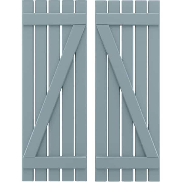 Ekena Millwork 19-1/2 in. W x 70 in. H Americraft 5 Board Exterior Real Wood Spaced Board and Batten Shutters with Z-Bar Peaceful Blue