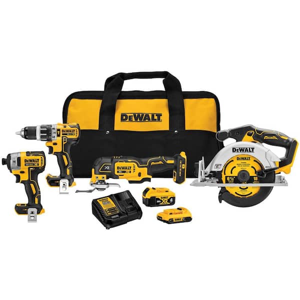 DEWALT 20V Maximum Lithium-Ion Cordless 4 Tool Combo Kit with 4Ah Battery, 2Ah Battery, Charger, and Bag