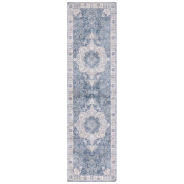 Border Rug Runner SAFAVIEH Winston 2 ft. x 8 ft. Blue/Cream Ornate Border Runner Rug ...