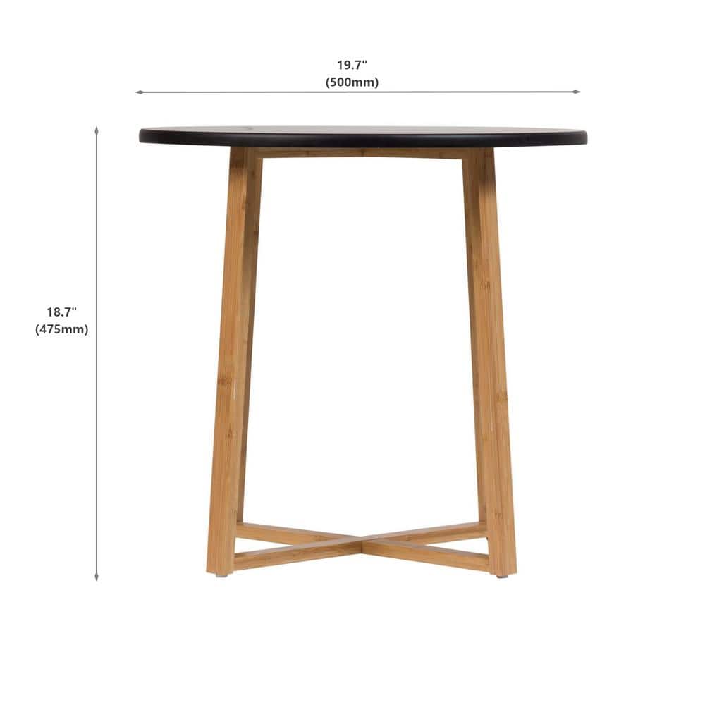 Black Round Bamboo Frame End Table with MDF Top