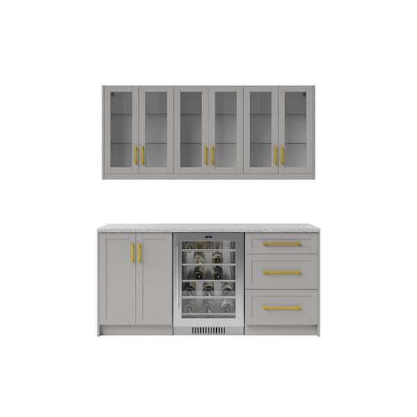 NewAge Products 6-Piece Gray Home Bar Cabinet Set with Contemporary Brushed Brass Handles